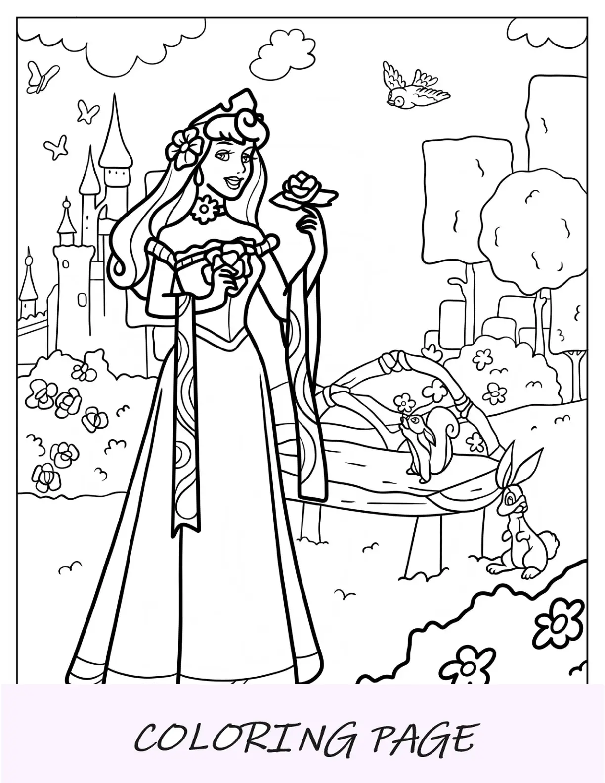 Disney Princess Aurora in primavera da colorare Pagina Giardino fuori dal castello
