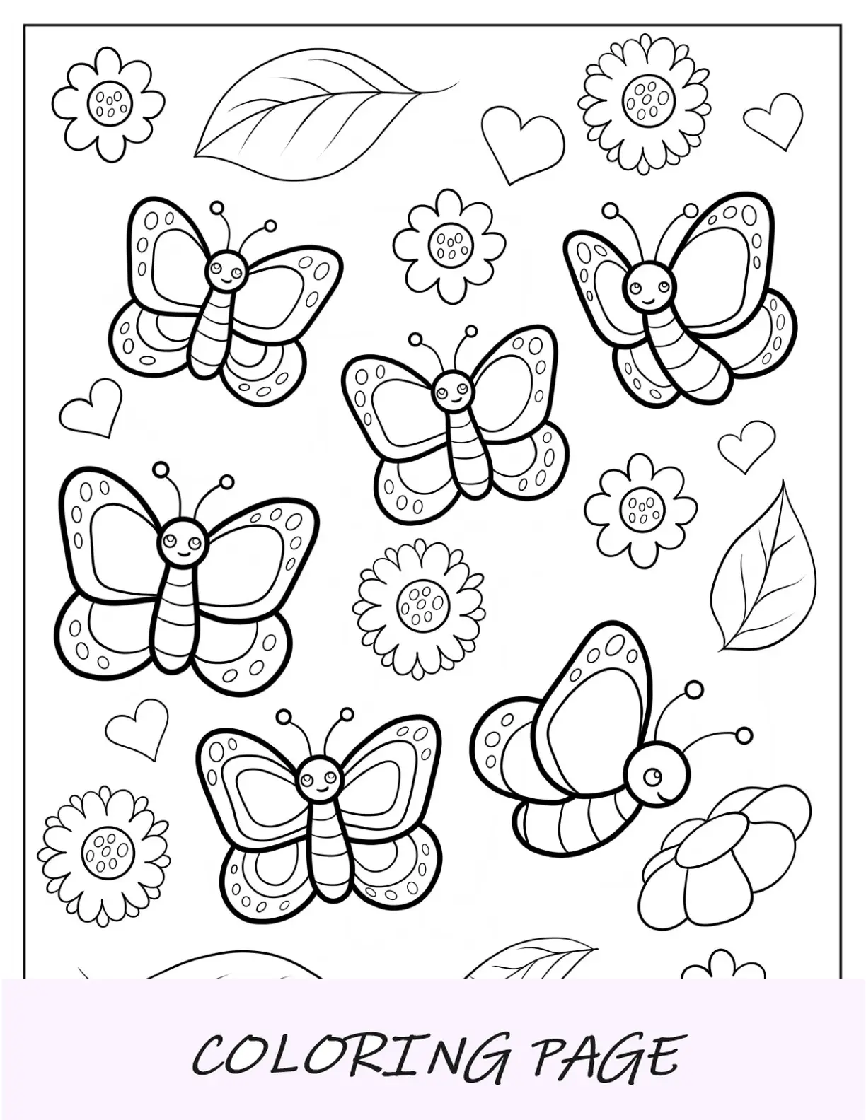 Cartoon Spring Coloring Page farfalle e fiori