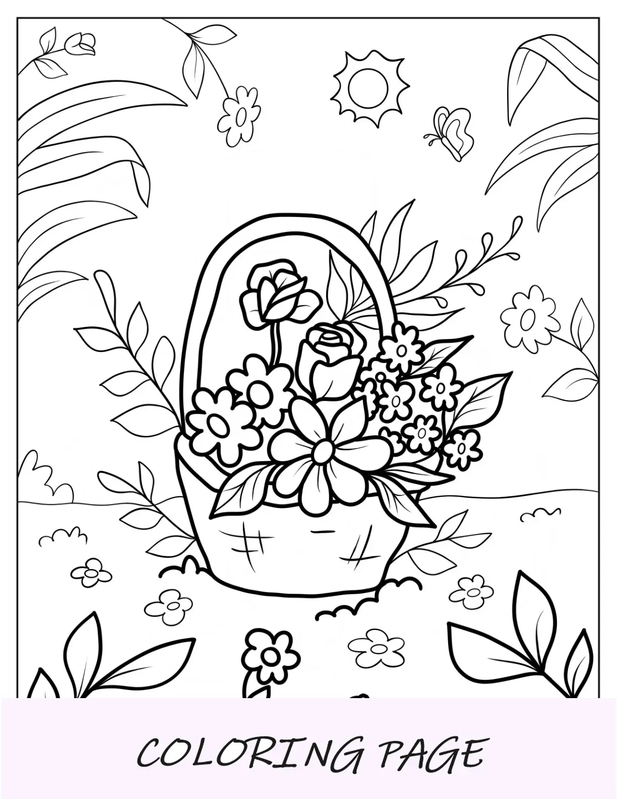 Cesto Di Fiori In Primavera Da Colorare Pagina Giardino