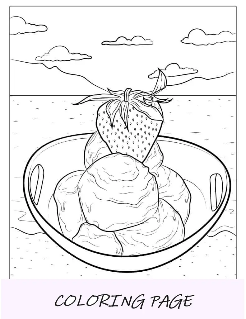 Hoja para colorear de helado de fresa