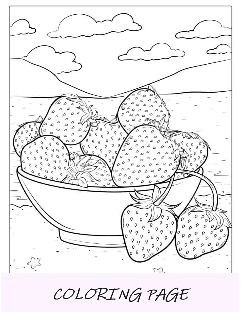 Manojo De Fresas En Un Tazón Hoja Para Colorear