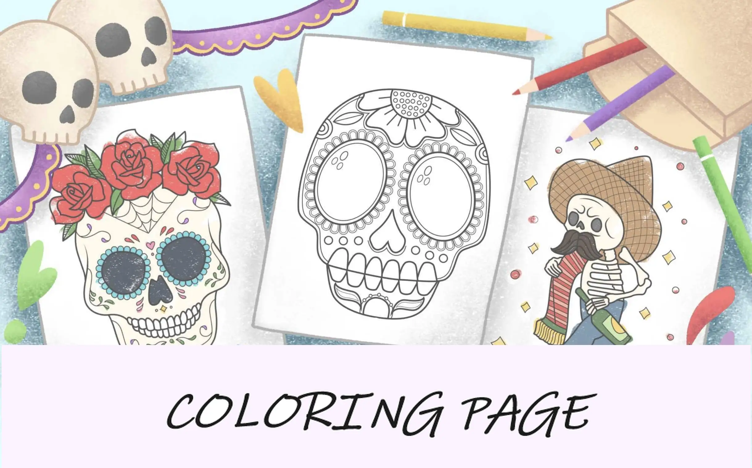 Desenhos para colorir de caveiras de açúcar