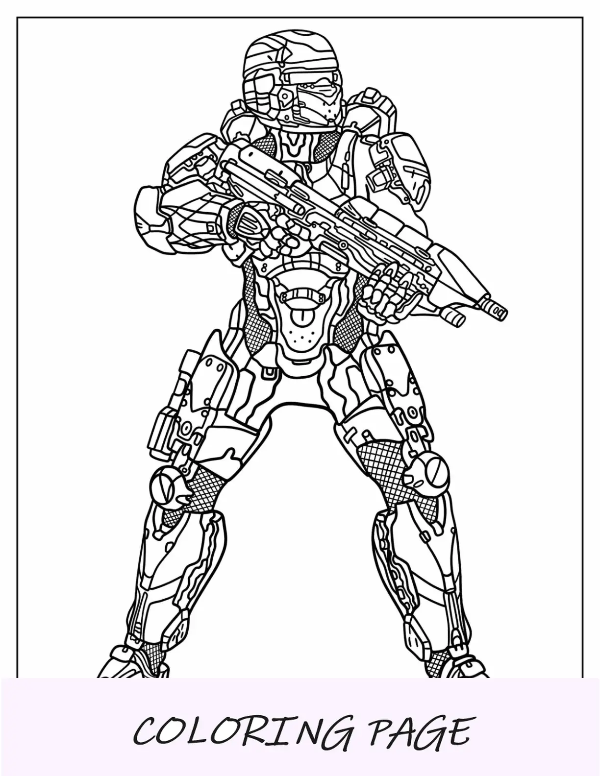 Página para colorear de Halo de Spartan en posición de batalla