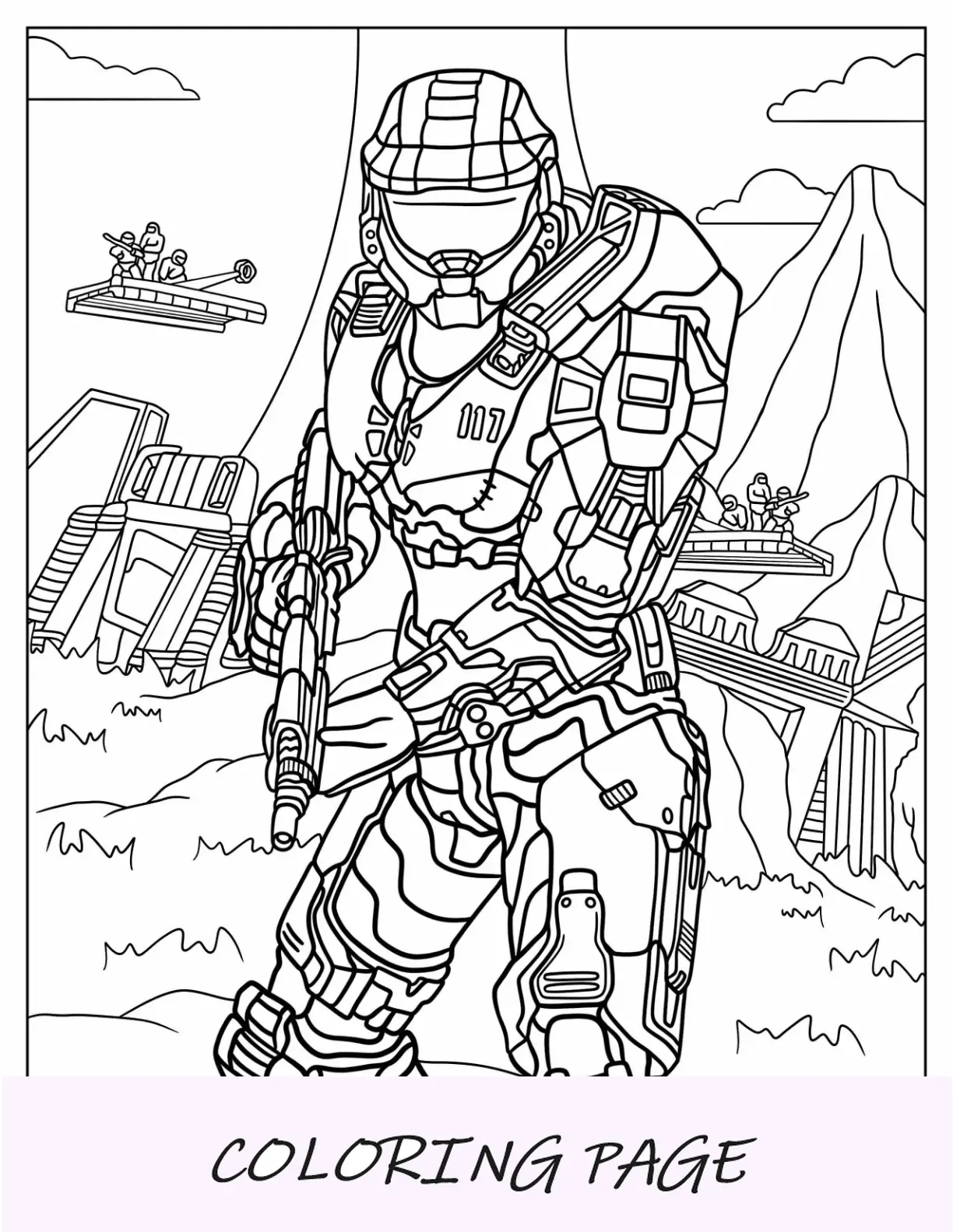 Página detallada para colorear de Halo del jefe maestro infinito