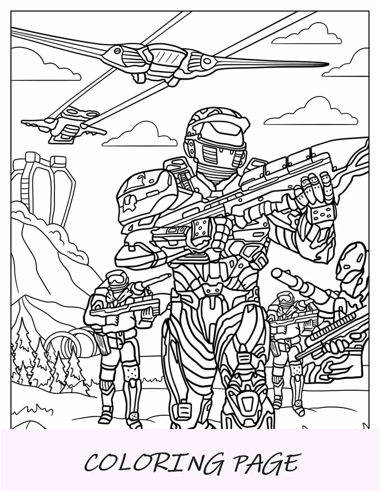 Halo Página Para Colorear De Wars Master Chief Grupo Liderando De Hombres