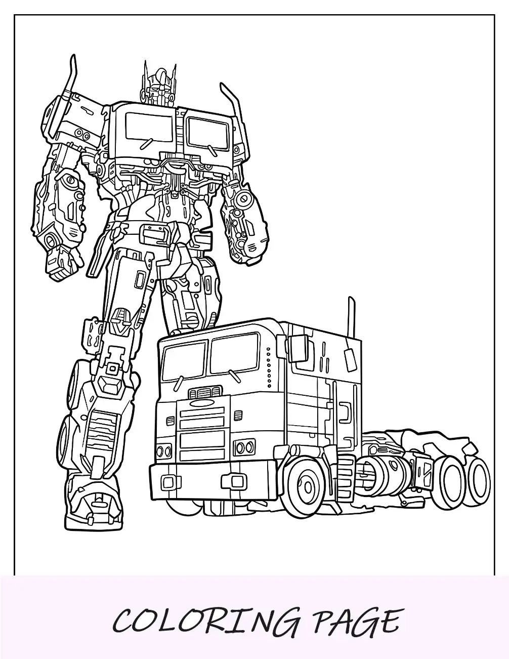 Página para colorir de Autobot e caminhão Optimus Prime
