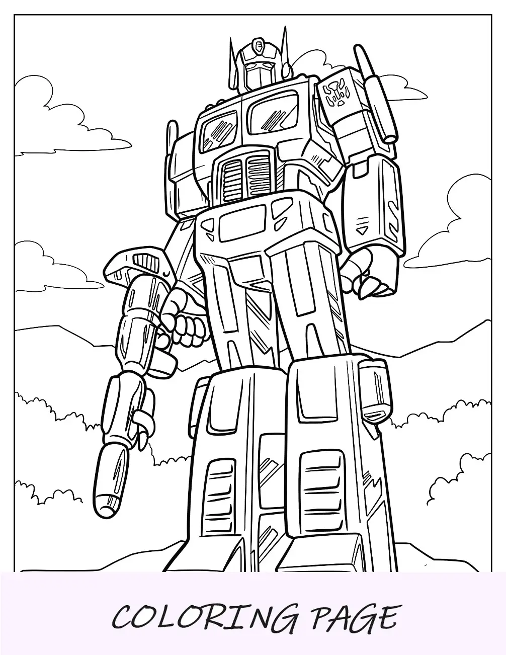 Desenho fácil de Optimus Prime para colorir segurando Ion Blaster