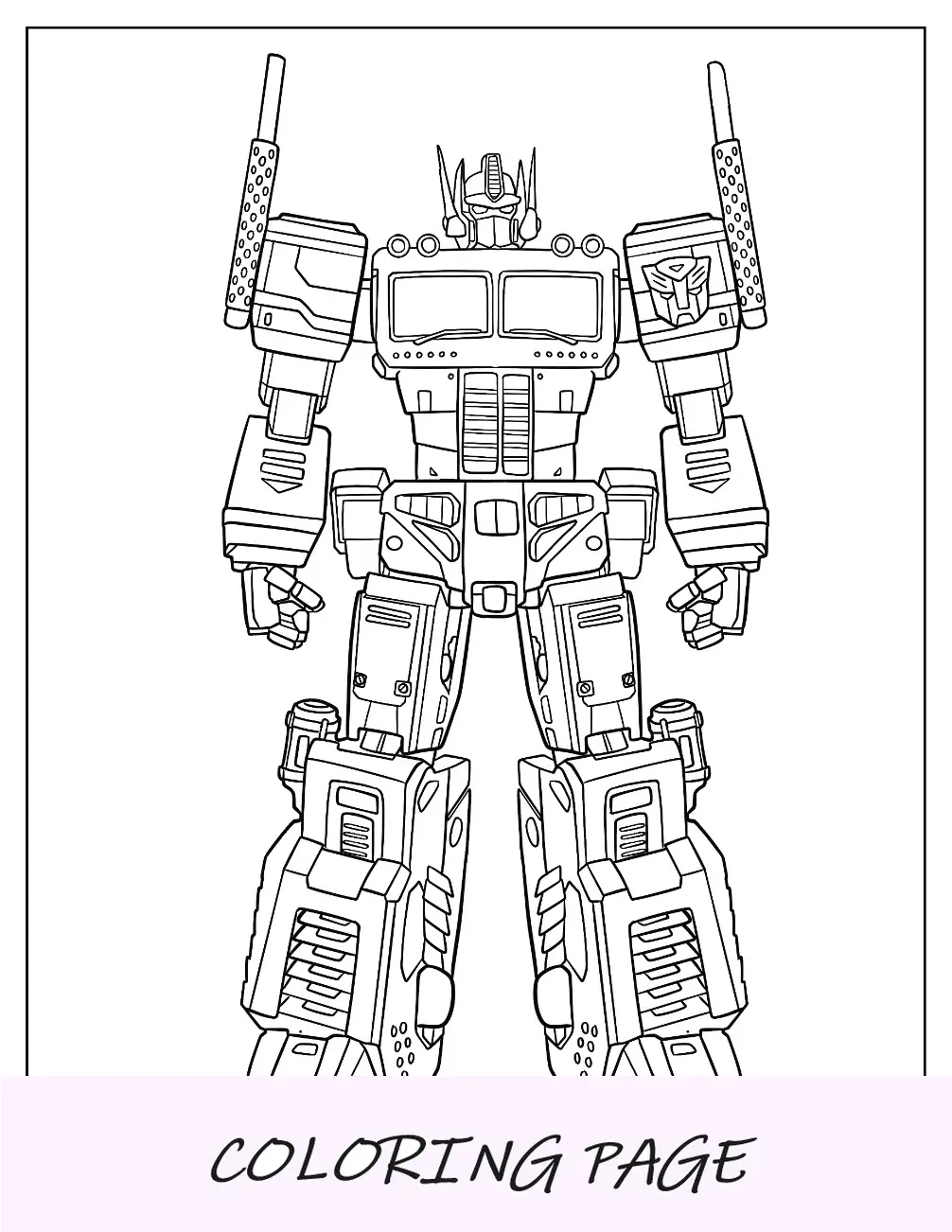Esboço simples da página para colorir do Optimus Prime