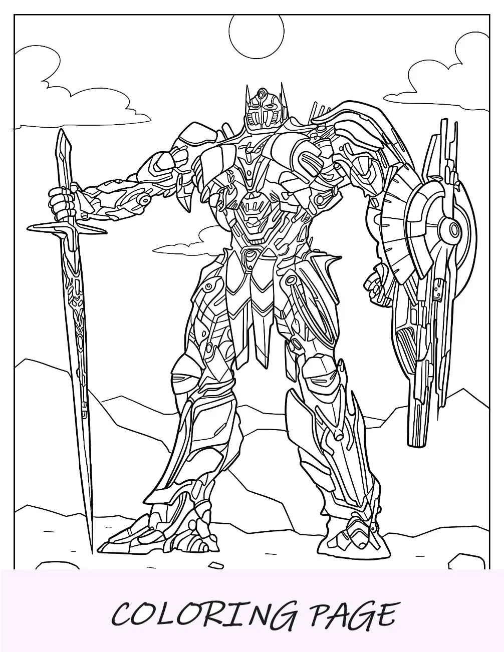 Página para colorir Regal Optimus Prime com escudo e espada do julgamento