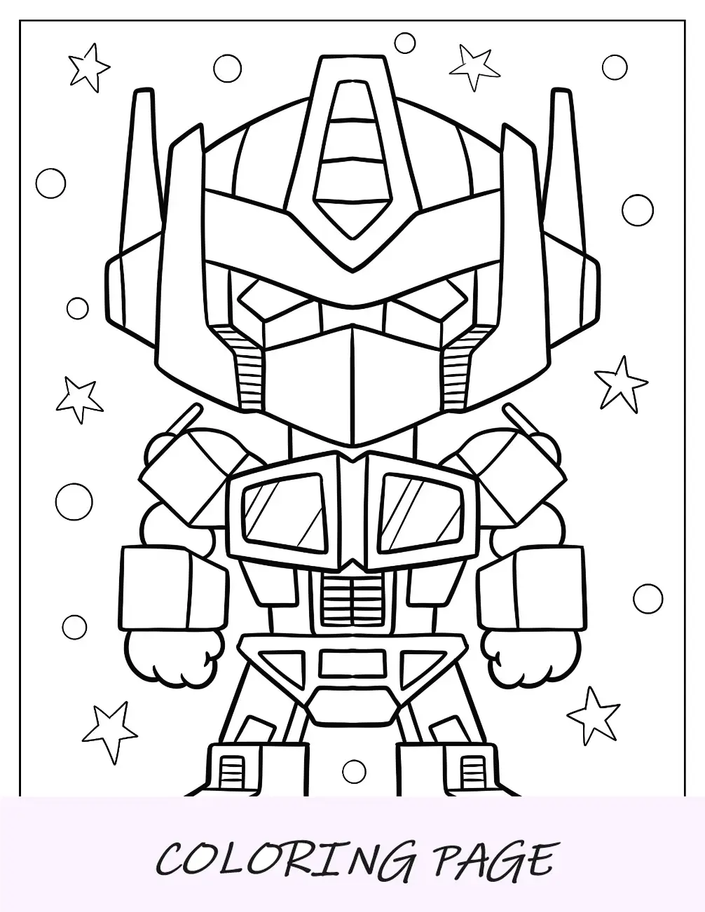 Esboço fácil da página para colorir do Optimus Prime para crianças em idade pré-escolar