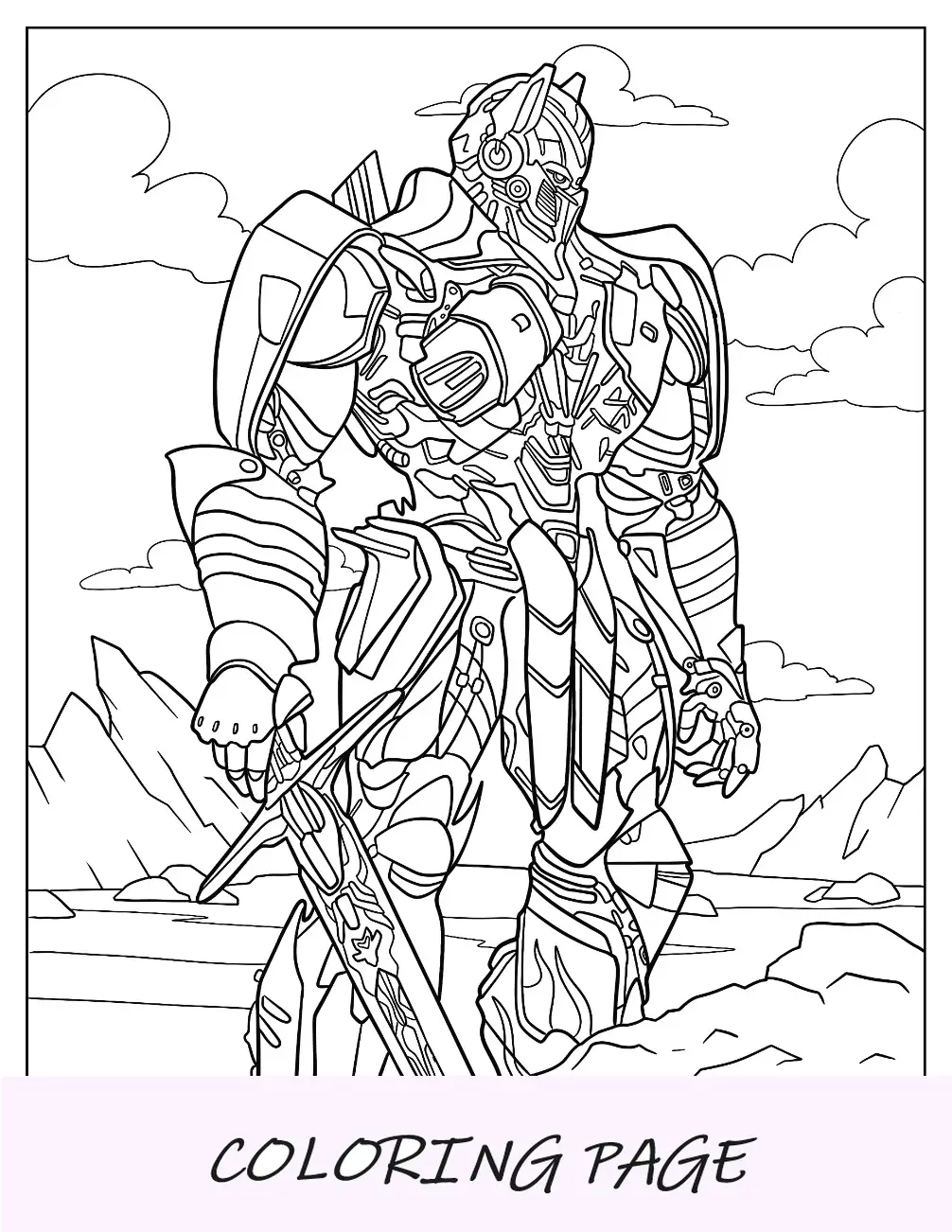 Página para colorir realista do Optimus Prime do filme Transformers