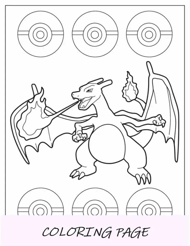 Fácil esquema de Charizard para colorear para niños.