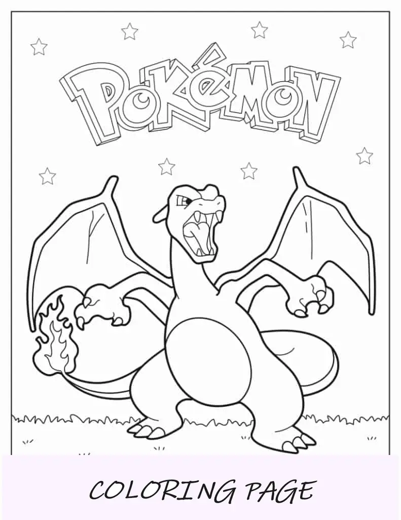 Hoja para colorear de Charizard Póster