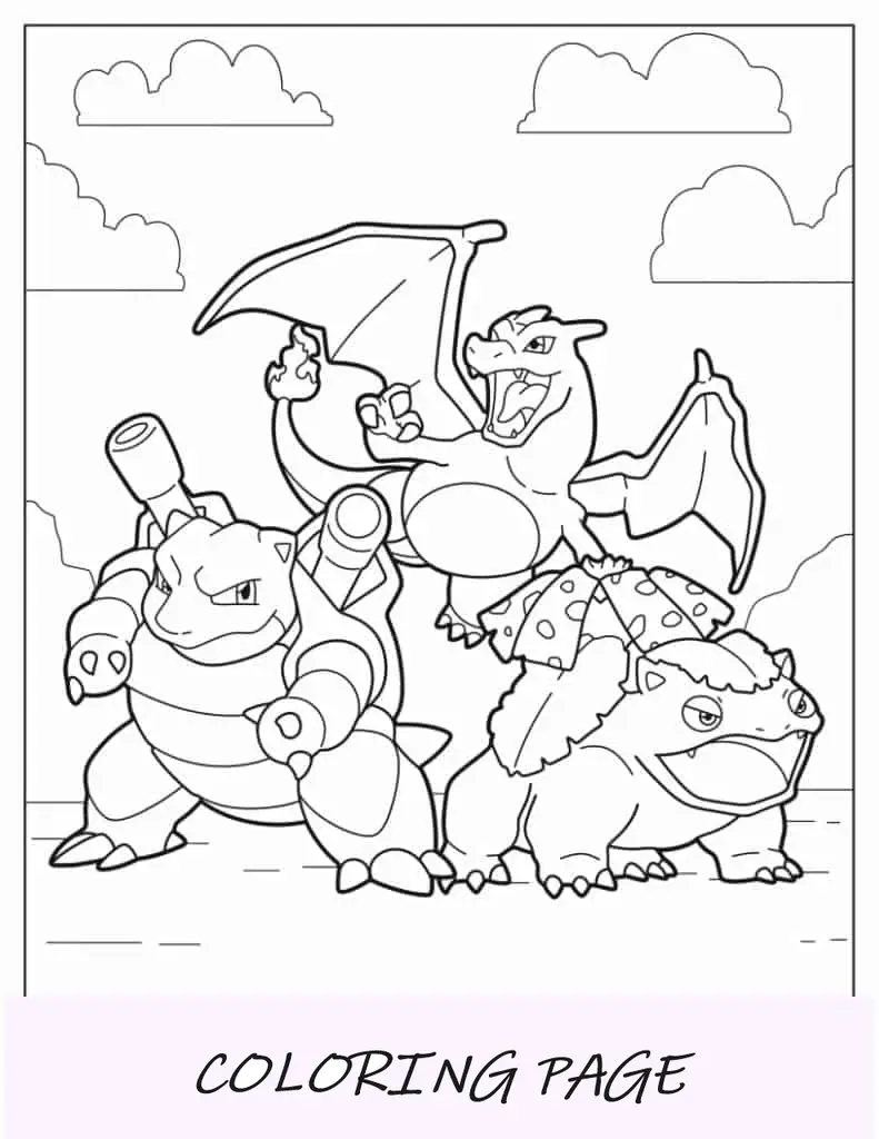 Charizard con Blastoise y Venosaur