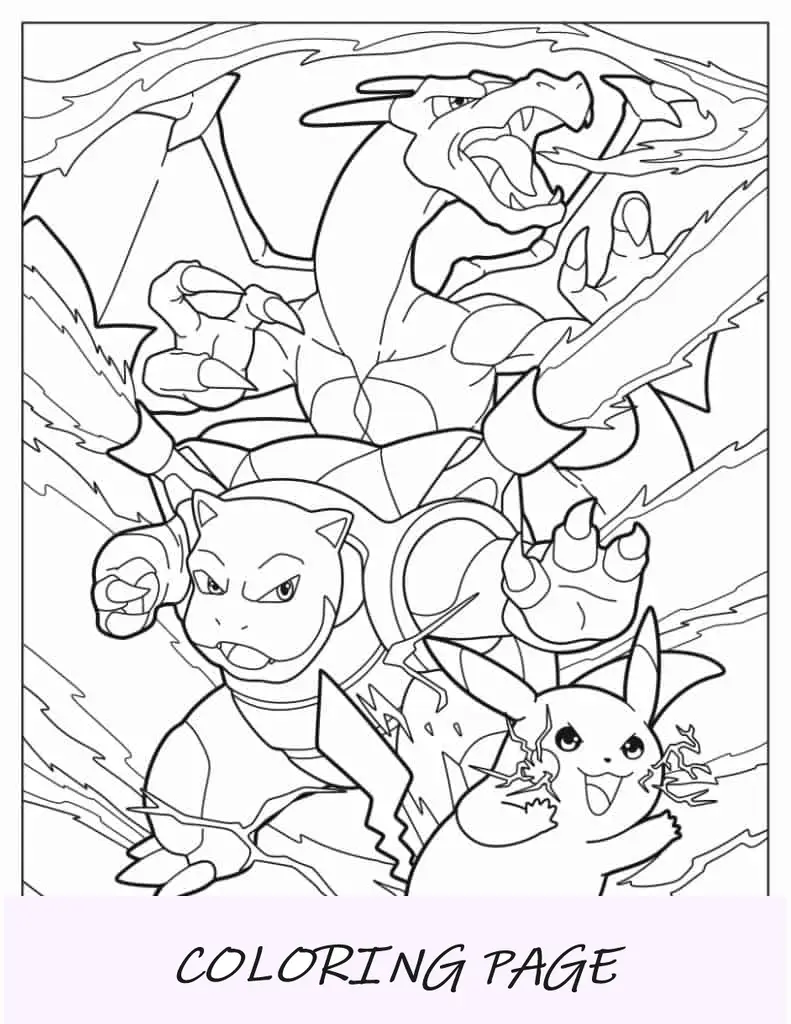 Charizard Con Blastoise Y Pikachu Para Colorear