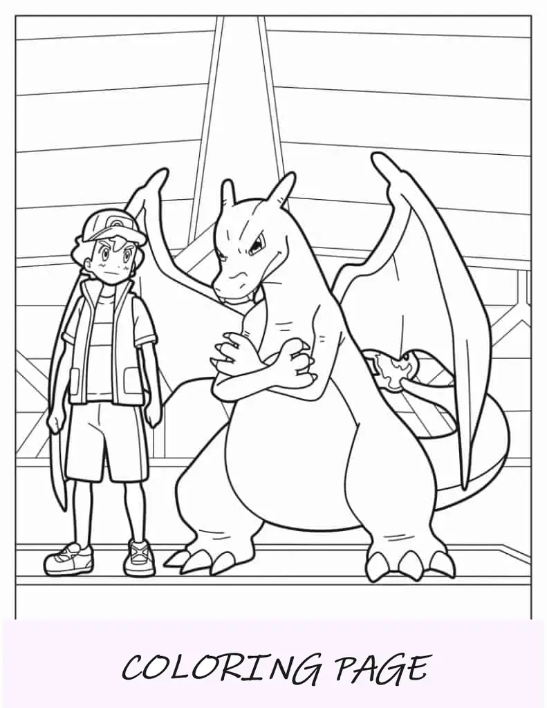 Charizard Con Ash Para Colorear Para Niños