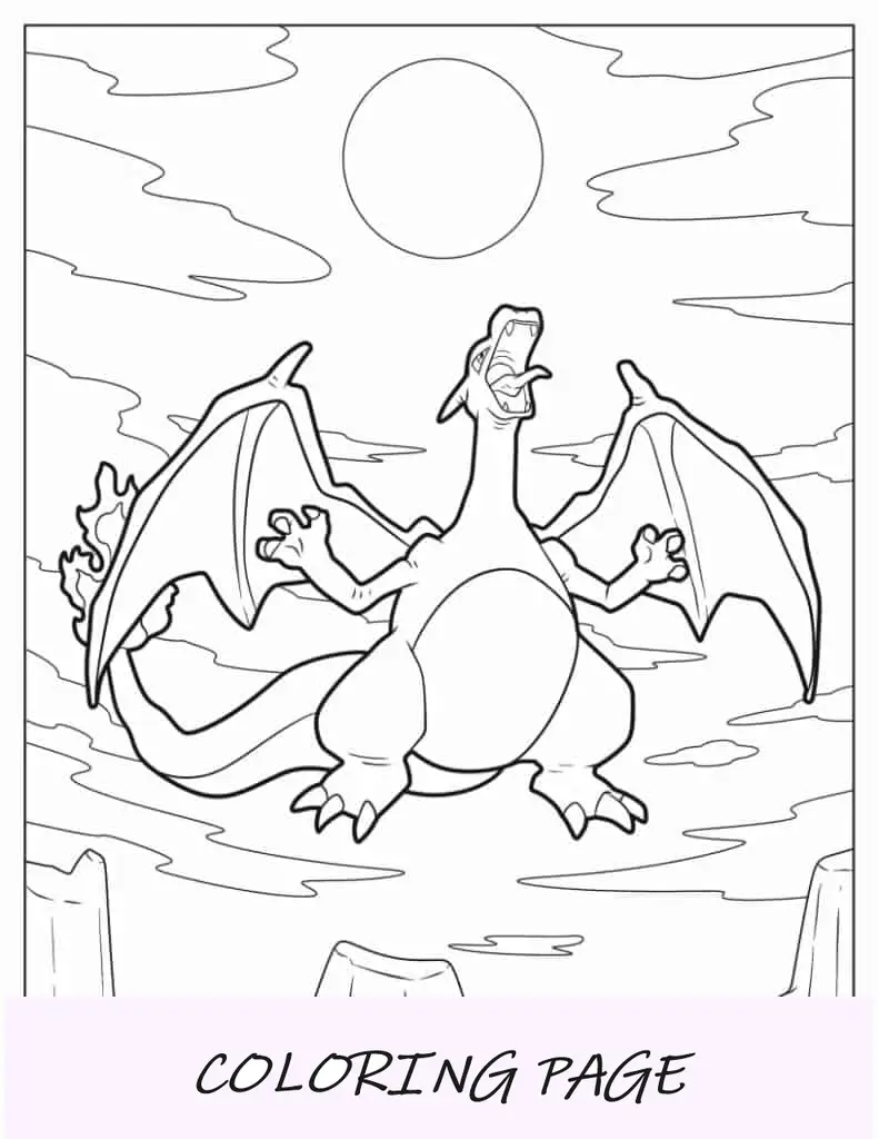 Charizard rugiendo en el cielo