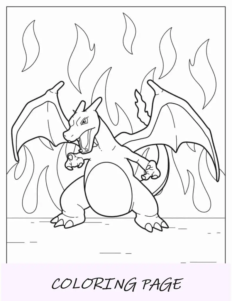 Charizard En Medio Del Fuego Para Colorear