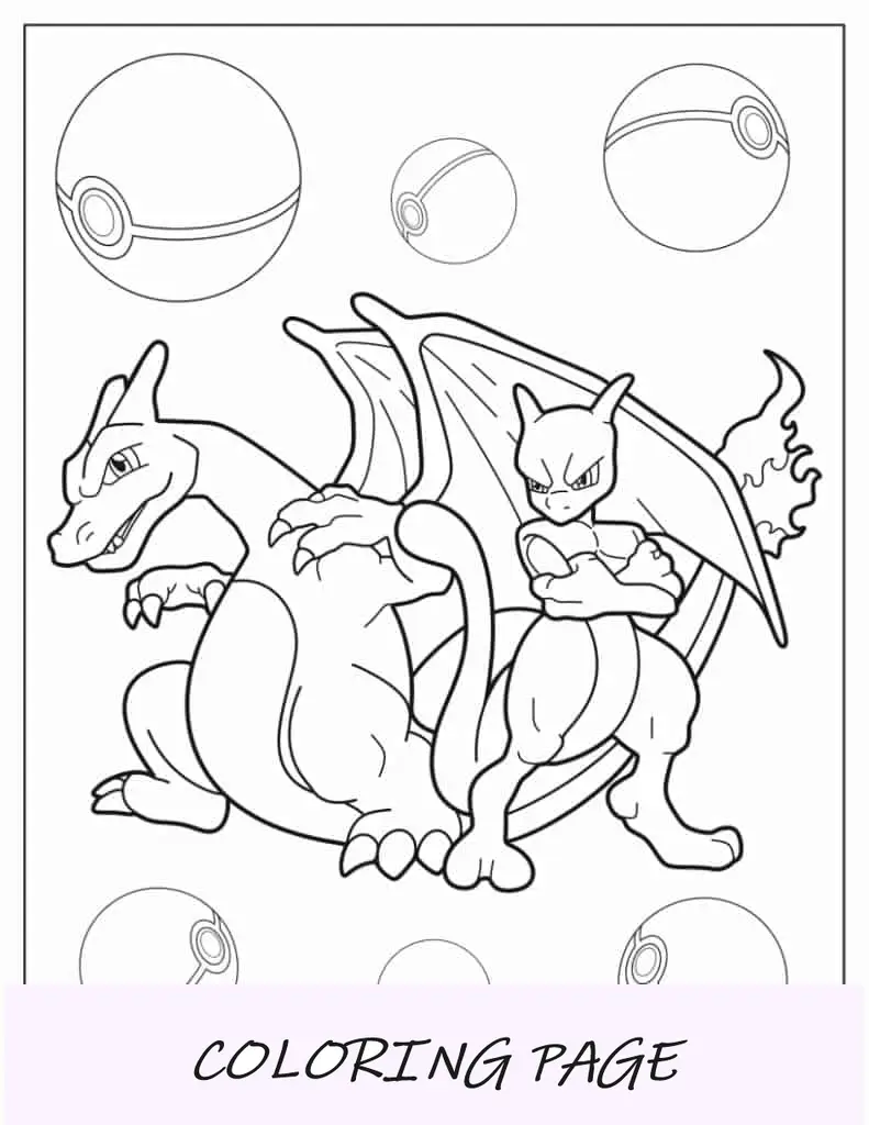 Dibujo para colorear de Charizard y Mewtwo