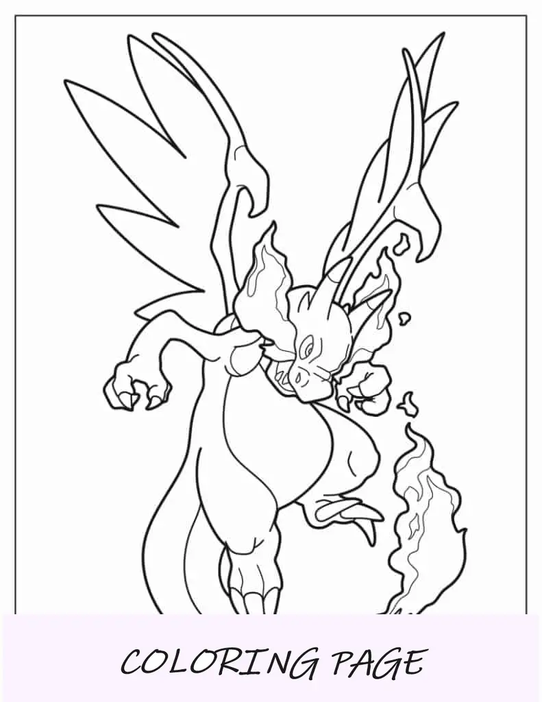 Charizard enojado para colorear para niños en edad preescolar
