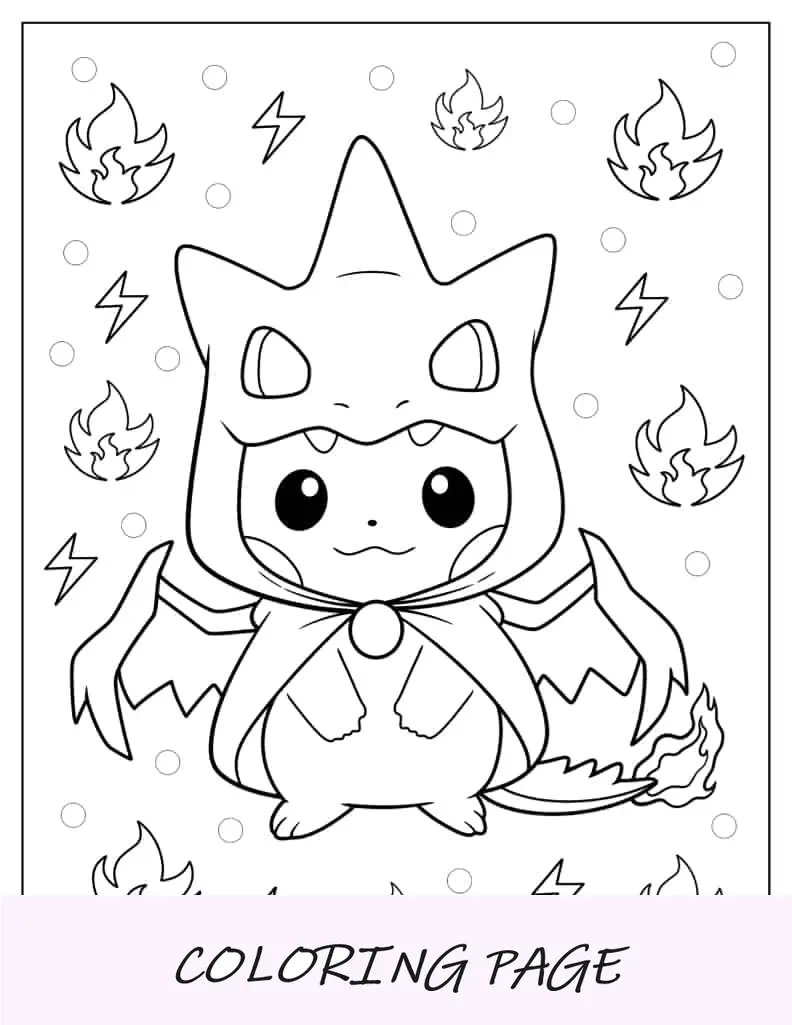 Kawaii Pikachu disfrazado de Charizard