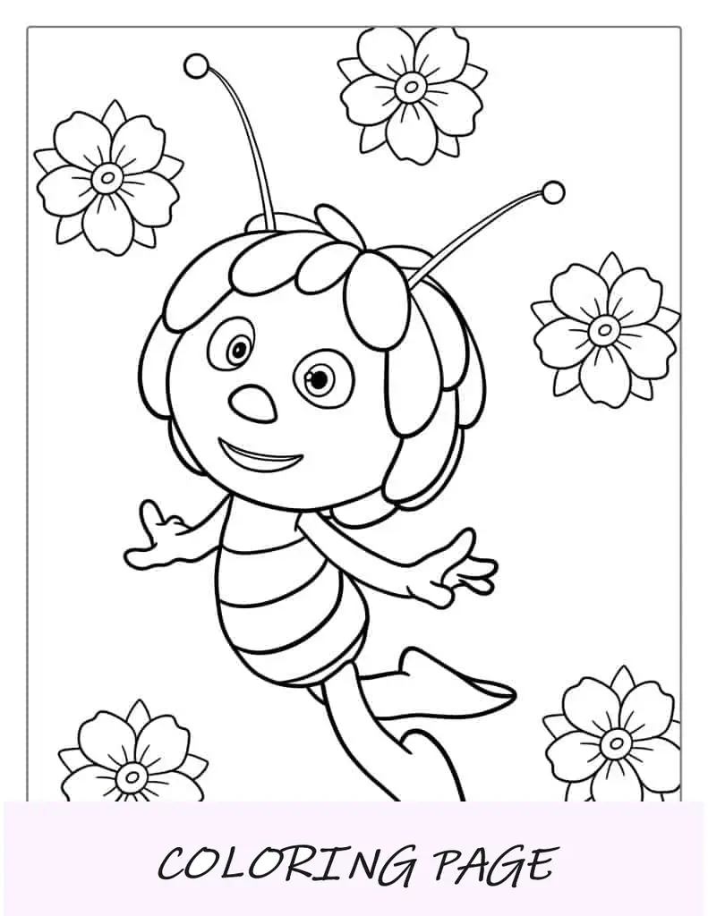 Página para colorear de la abeja Maya para niños