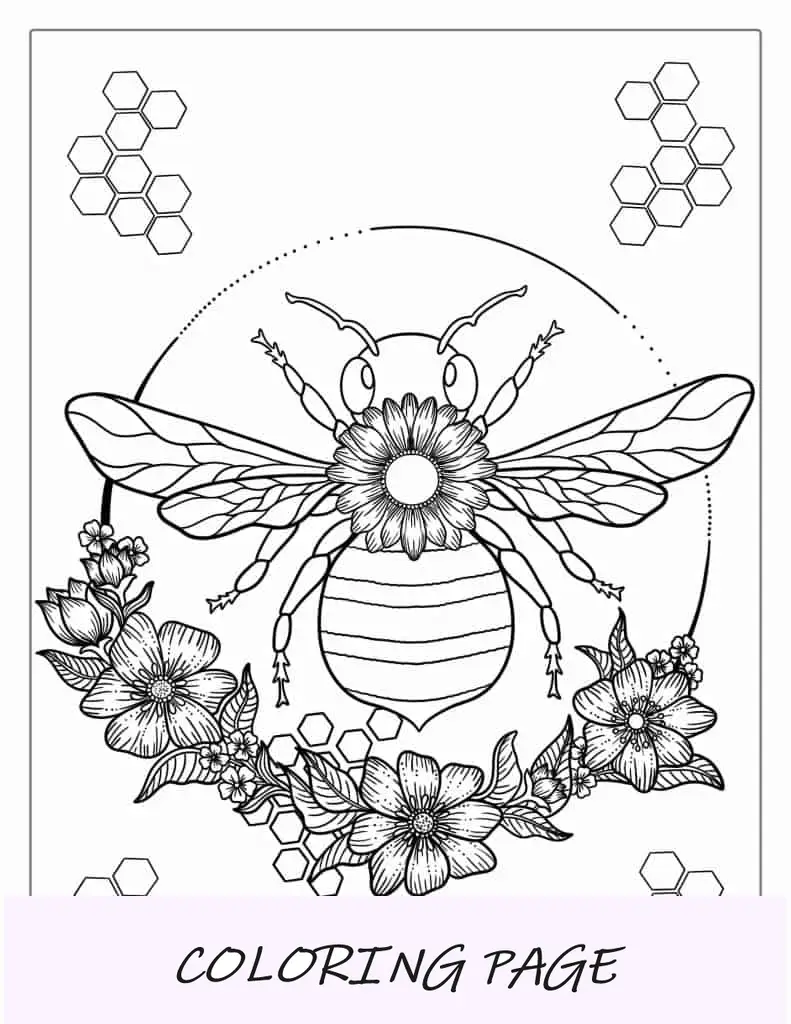 Página para colorear de mandala de abeja para adultos