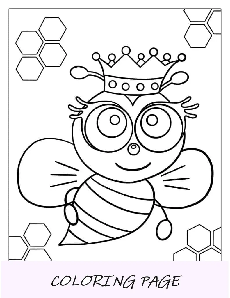 Página para colorear de esquema simple de una abeja reina para niños
