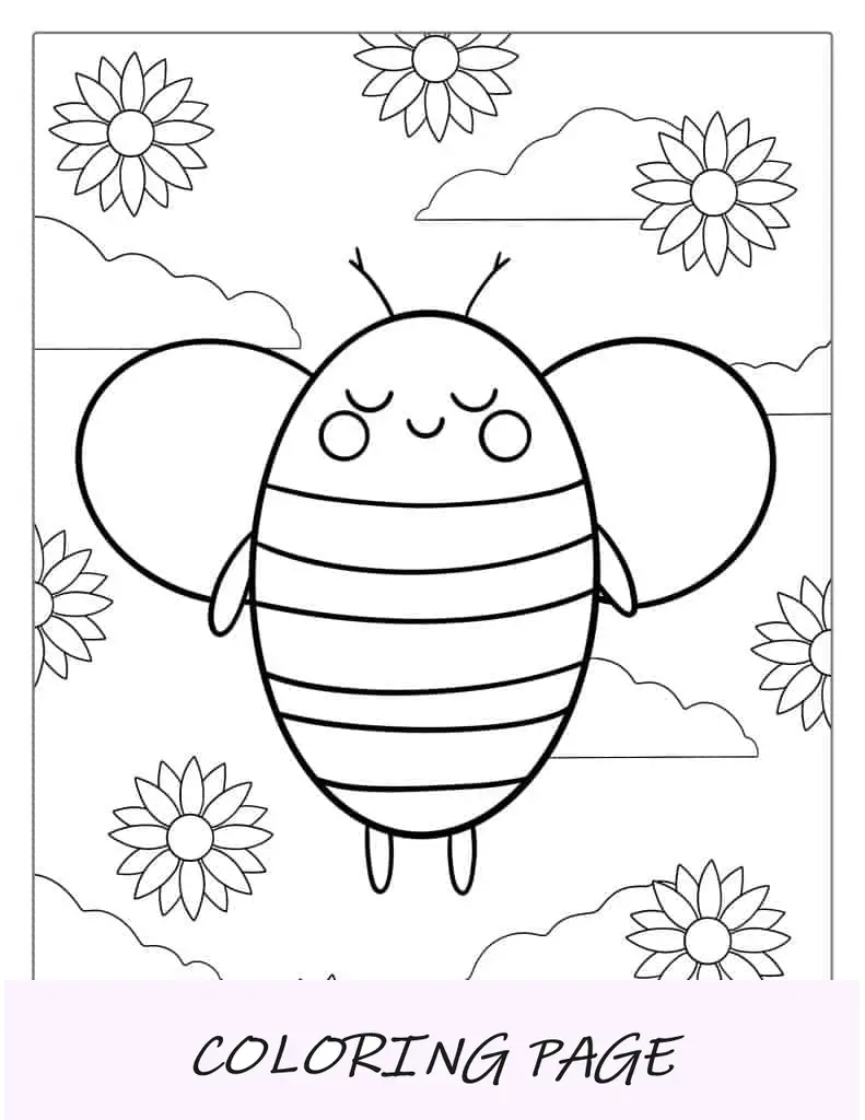 Linda y fácil hoja para colorear de abejas para niños en edad preescolar