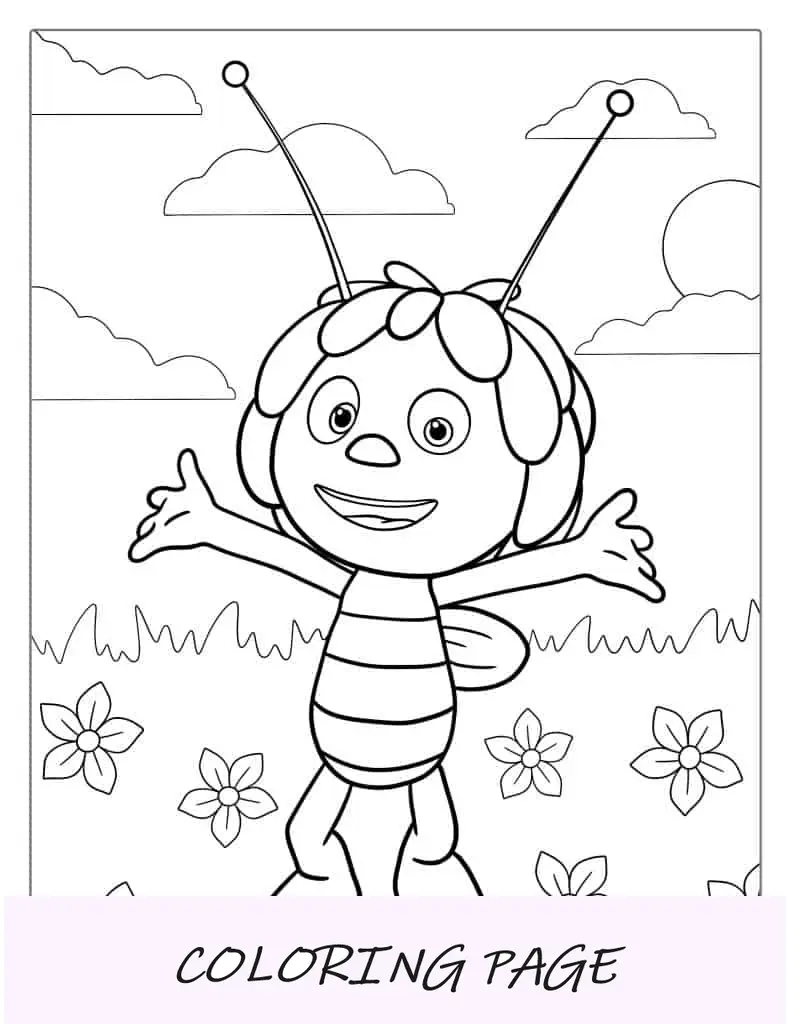 Página para colorear de la abeja Maya