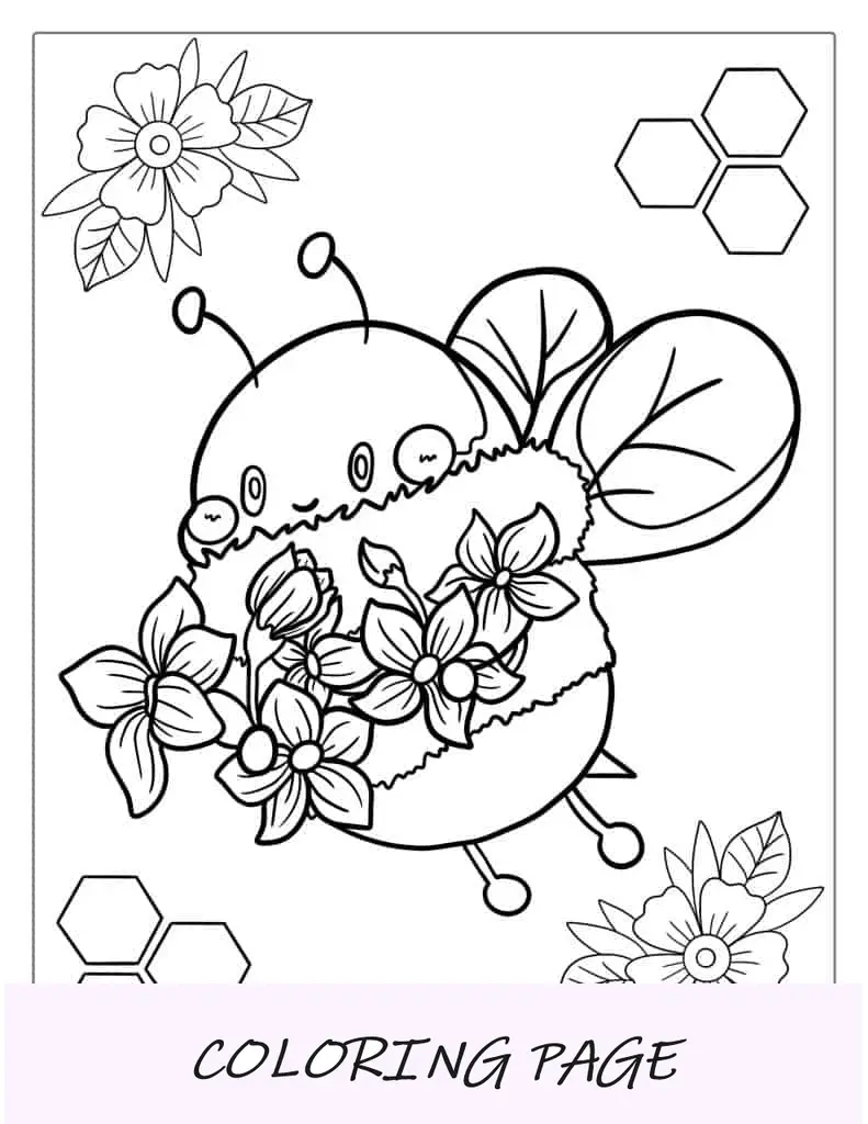 Hoja para colorear de una abeja estilo kawaii