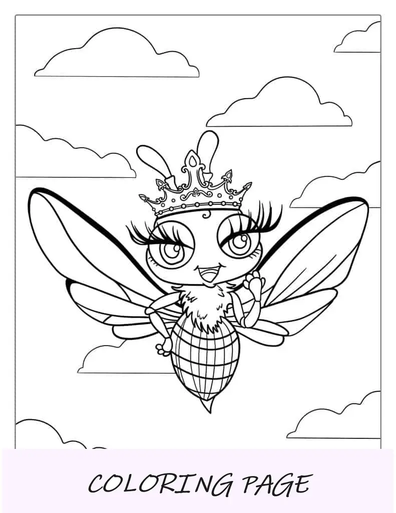 Página para colorear de abeja reina para niños