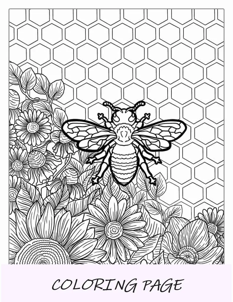 Intrincada hoja para colorear de abejas para adultos