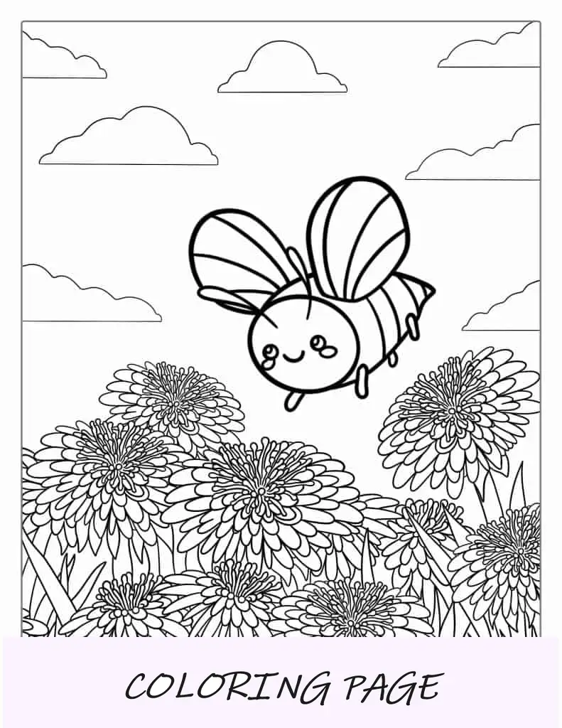Hoja para colorear de abeja reina volando