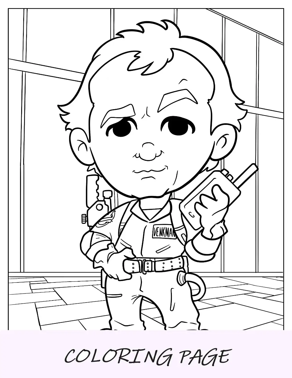 Página para colorear de los Cazafantasmas del lindo Chibi Venkman para niños