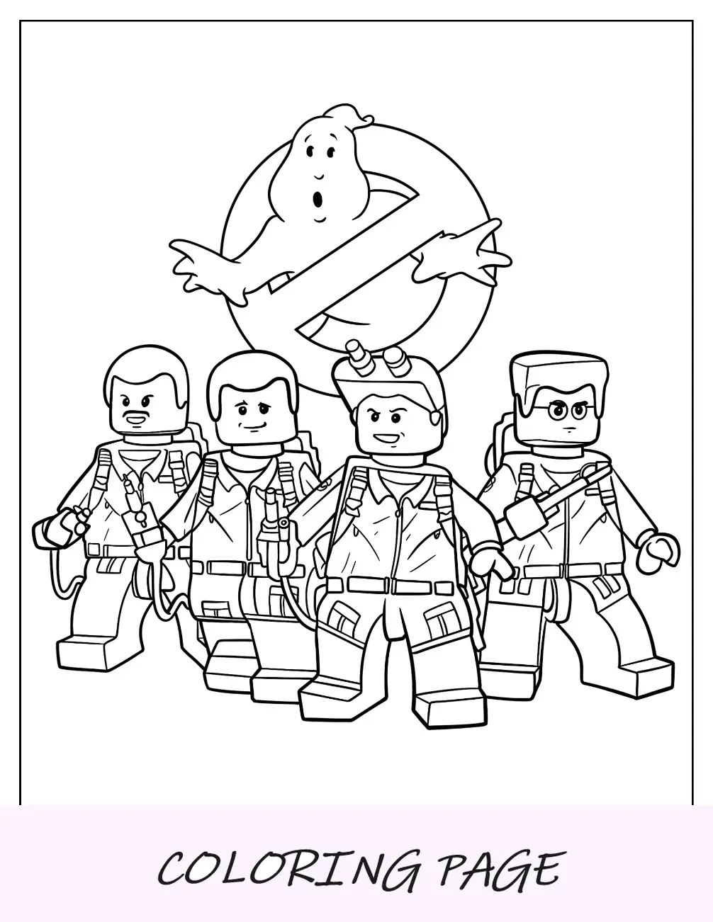 Página para colorear de Lego Ghostbusters Spengler, Venkman, Stantz y Zeddemore para niños
