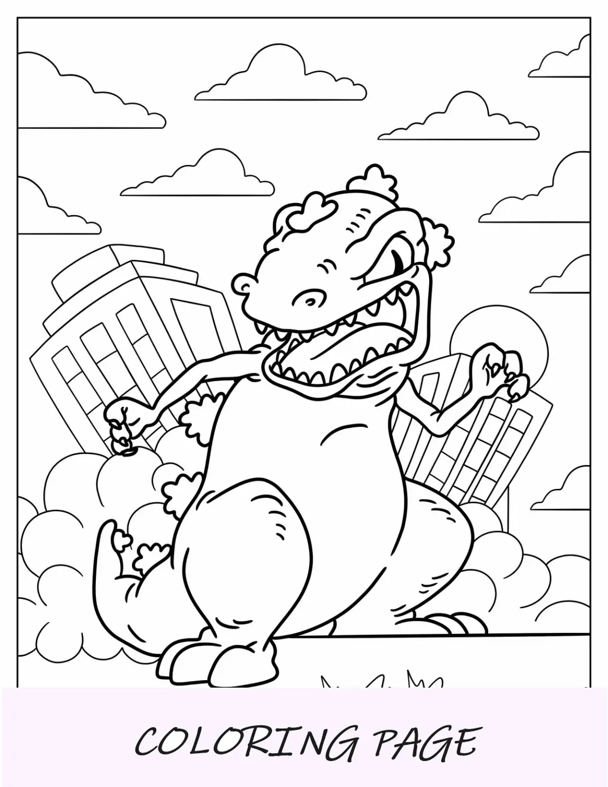 Rugrats Página para colorear de Scary Reptar destruyendo la ciudad
