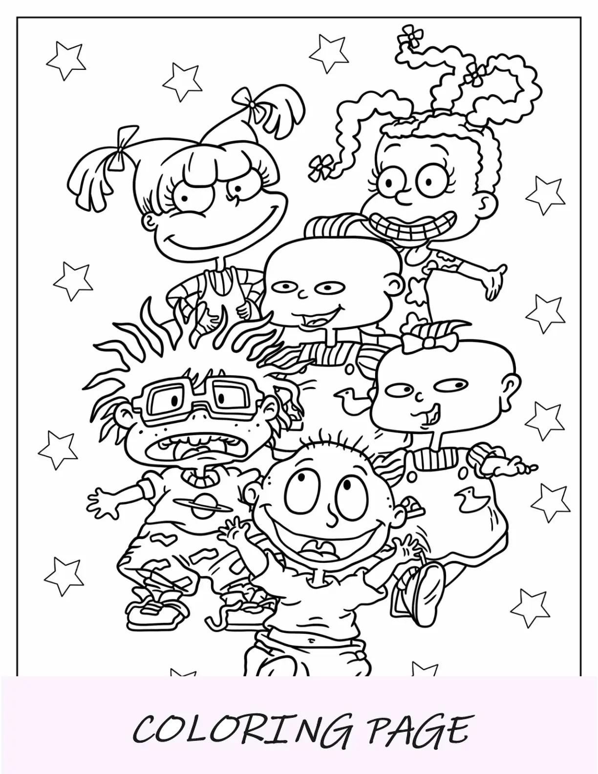 Página para colorear de Rugrats de Chuckie, Tommy, Philip, Lilian, Angelika y Susie