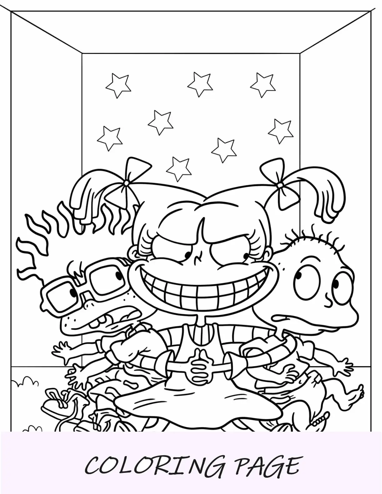 Dibujos para colorear de Rugrats de Angelika abrazando a Chuckie y Tommy