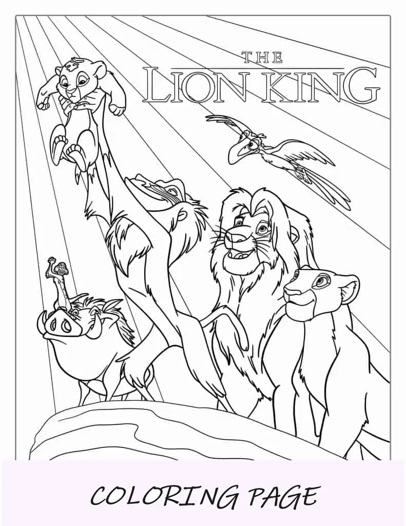 Página para colorear del póster de la película El Rey León