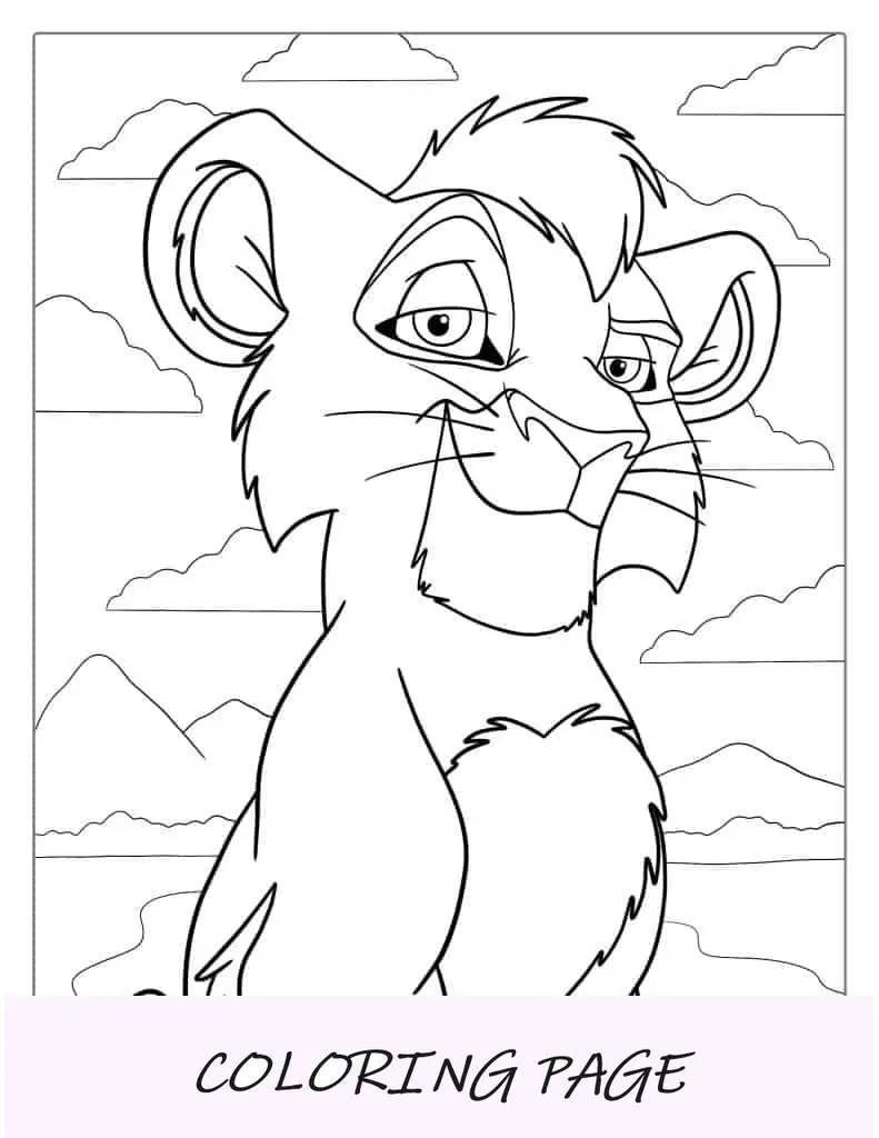 Hoja para colorear del león de Kion