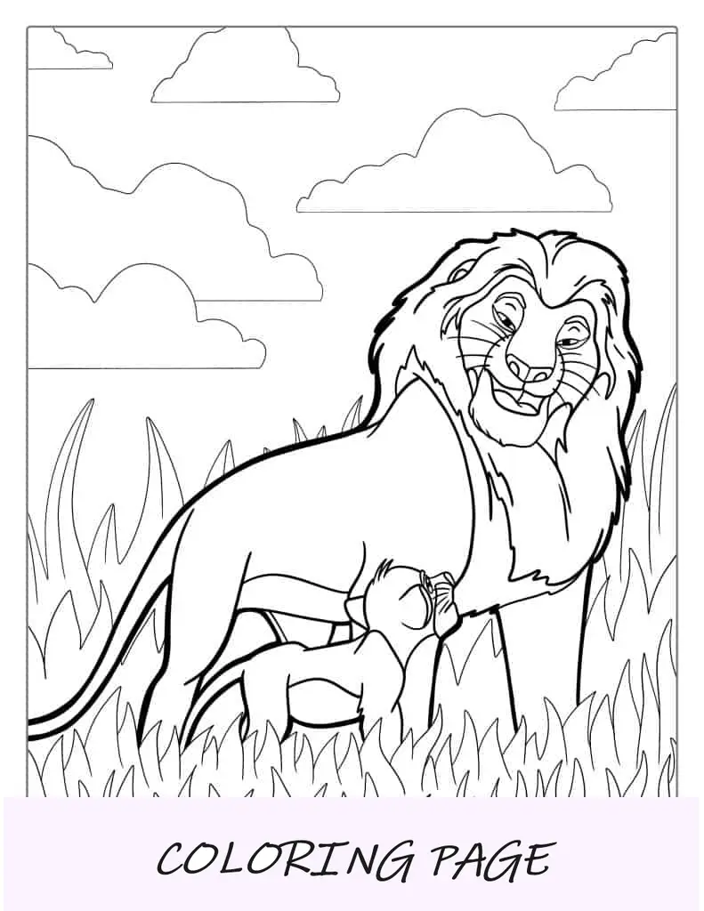 Dibujo para colorear de Mufasa y Simba