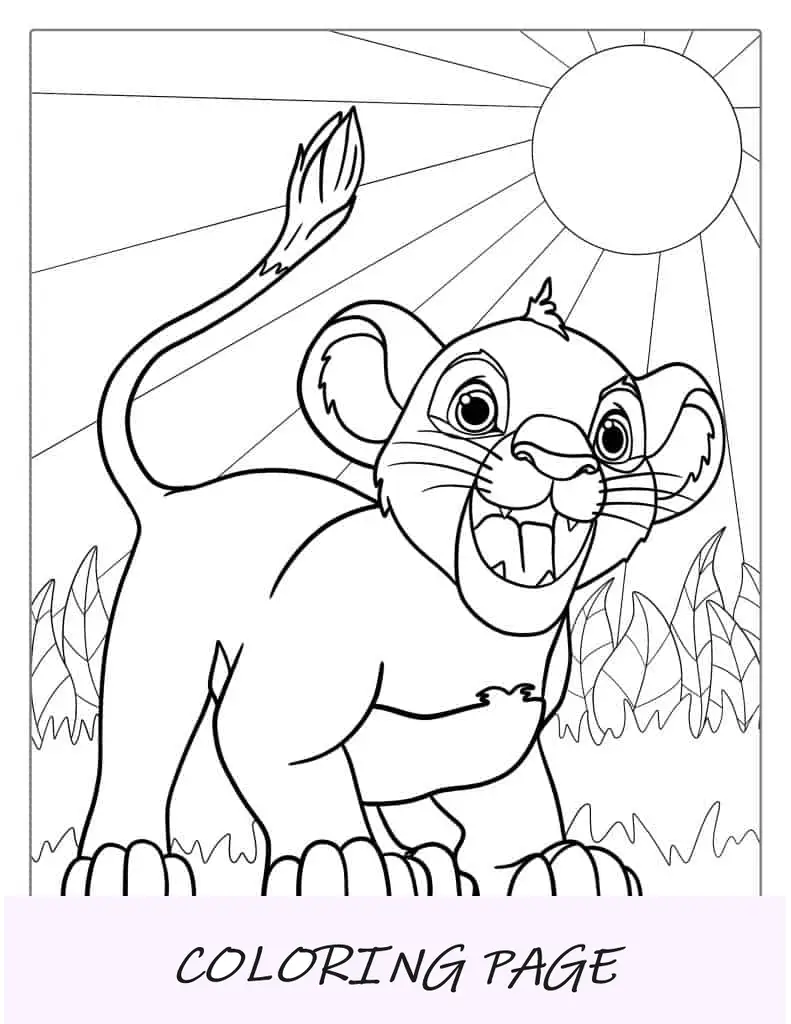 Hoja para colorear fácil de Simba