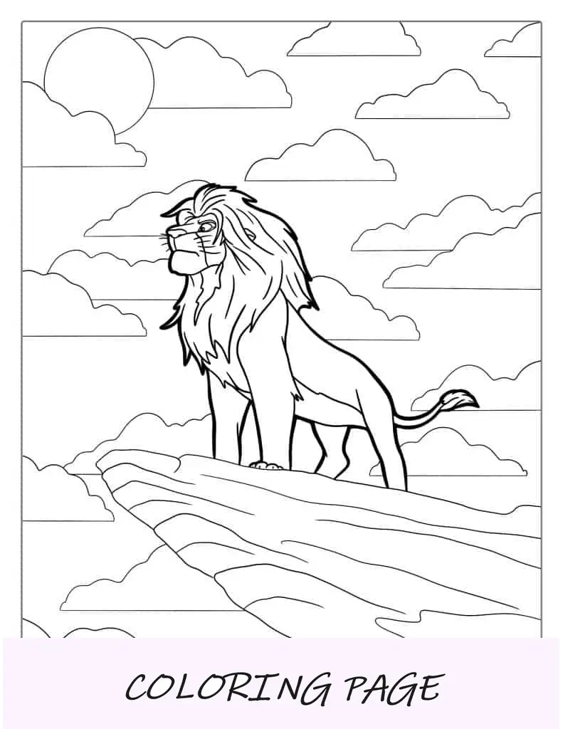 Simba adulto de pie sobre Pride Rock