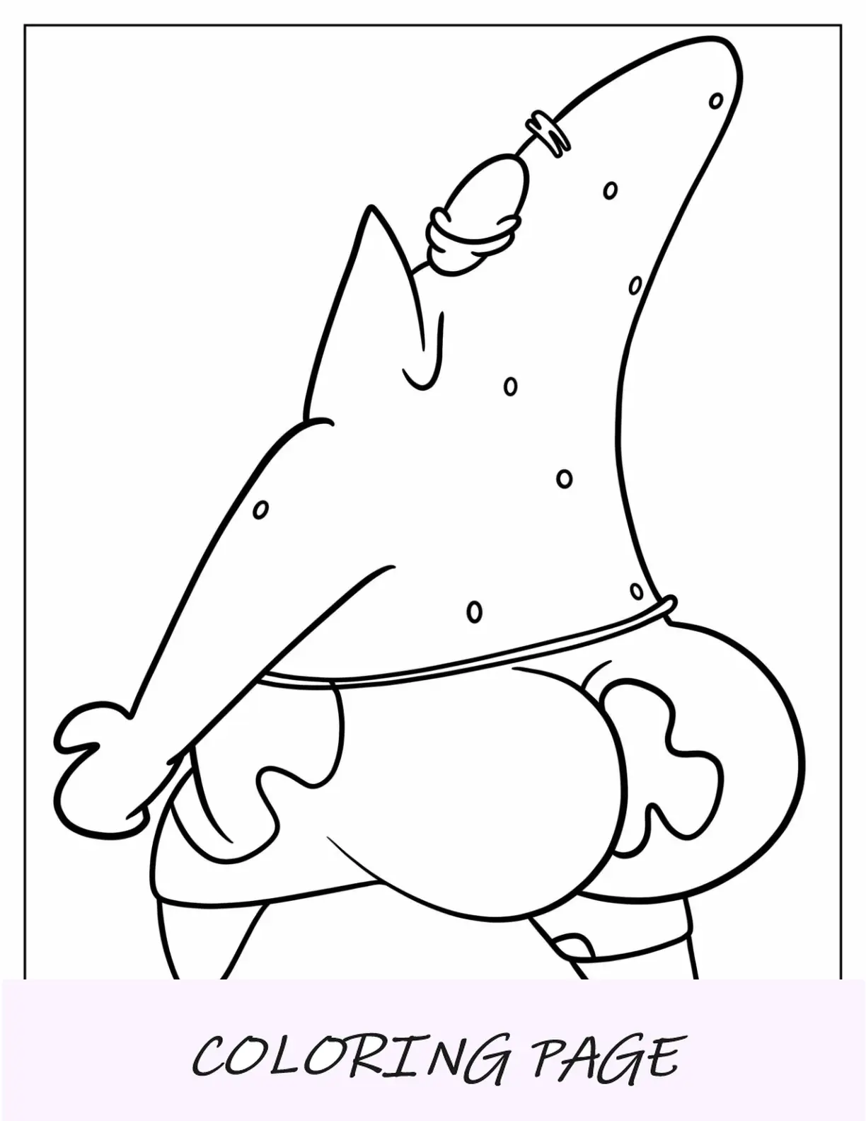 Pagina da colorare di Patrick Star che mostra il culo grosso