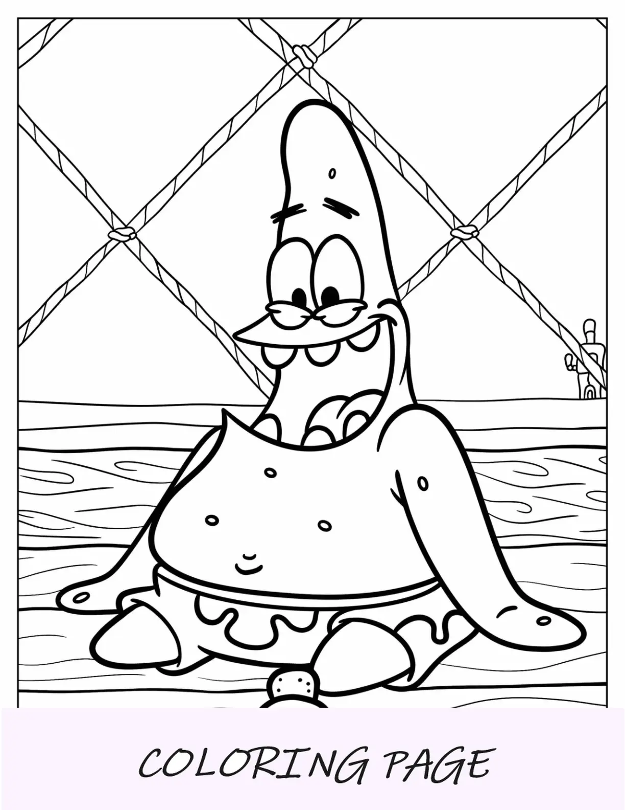 Pagina da colorare Patrick Star che sorride sul pavimento
