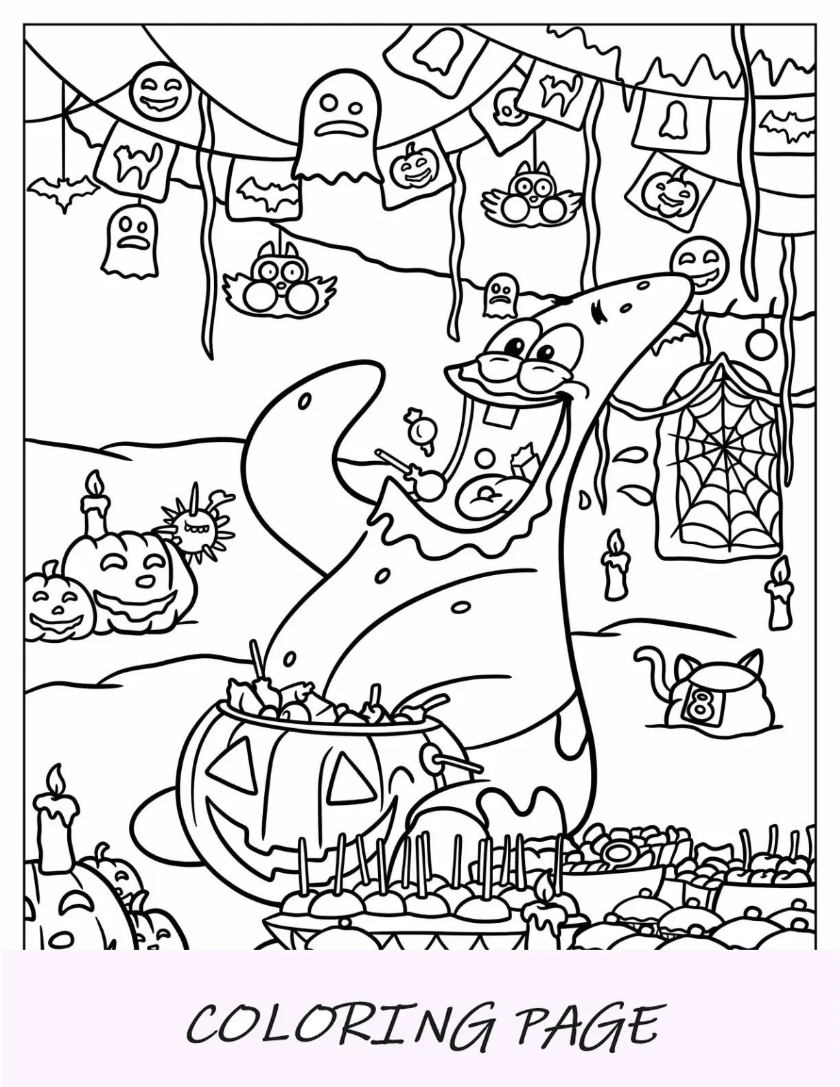 Patrick Star Pagina da colorare mangiando caramelle ad Halloween