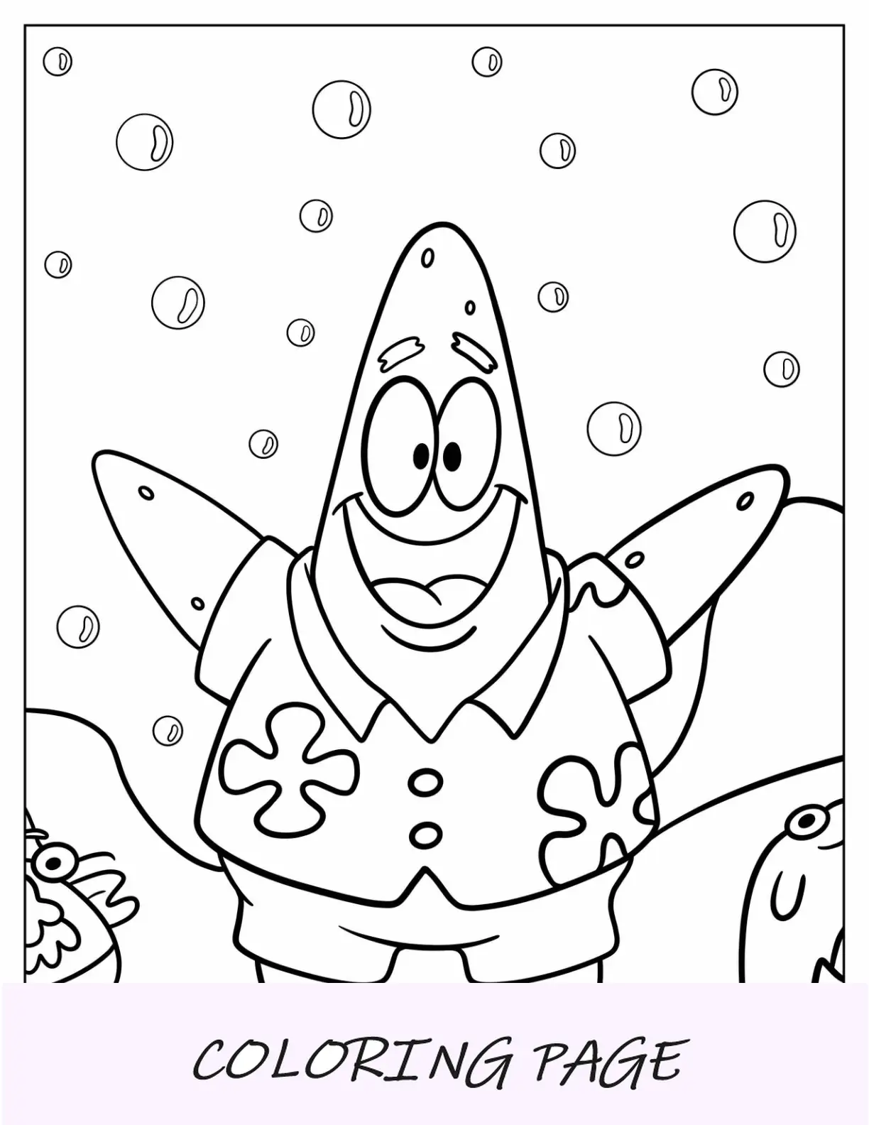 Pagina da colorare di Patrick Star in camicia e pantaloncini Hula