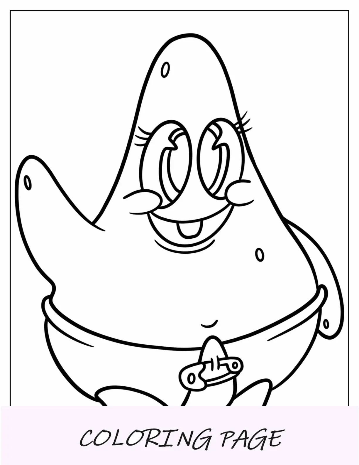 Pagina da colorare Kawaii Baby Patrick Star in pannolini per bambini in età prescolare