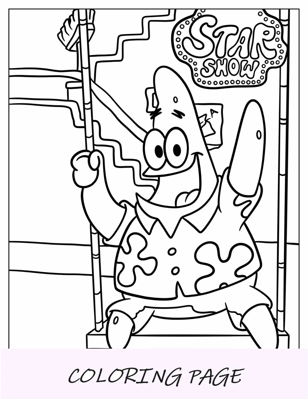 Pagina da colorare dettagliata di Patrick Star su un'altalena
